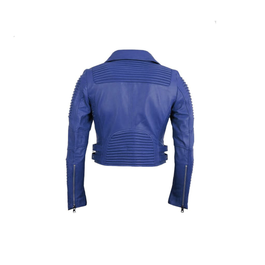 Women Moto Jacket ( Royal Blue) - LEATHER JACKET