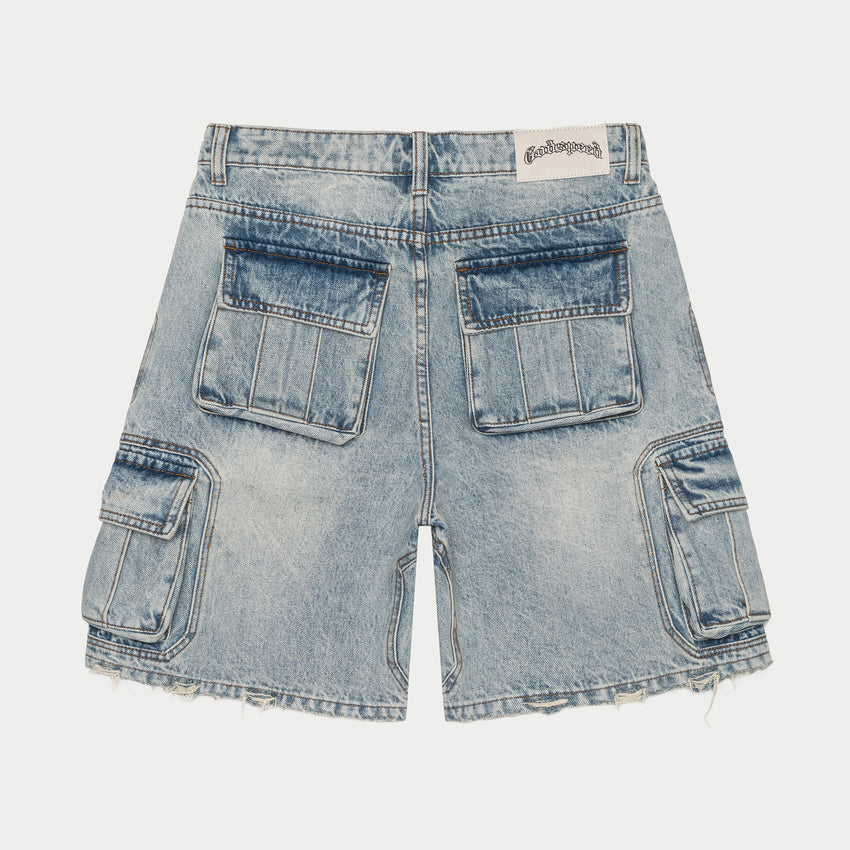 Octagon Cargo Denim Shorts (Blue)
