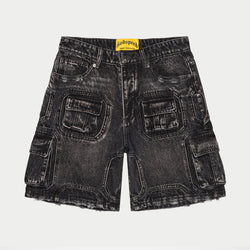 Octagon Cargo Denim Shorts (Black)