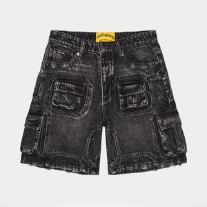 Octagon Cargo Denim Shorts (Black)