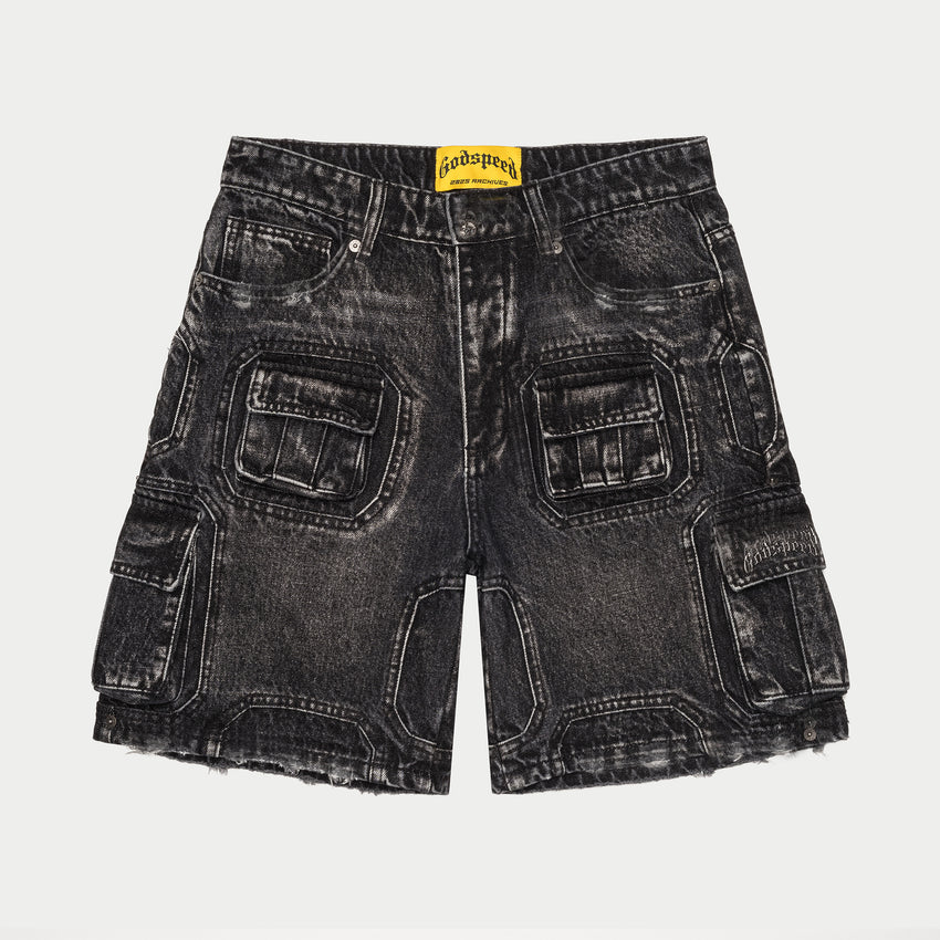 Octagon Cargo Denim Shorts (Black)