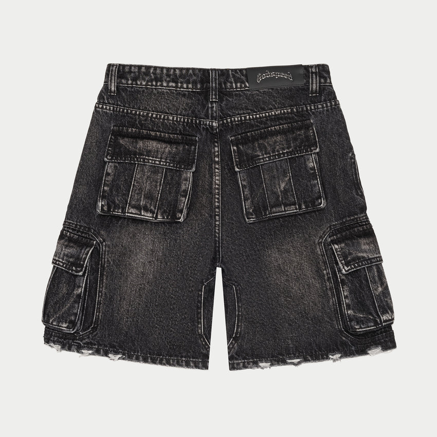Octagon Cargo Denim Shorts (Black)