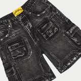 Octagon Cargo Denim Shorts (Black)