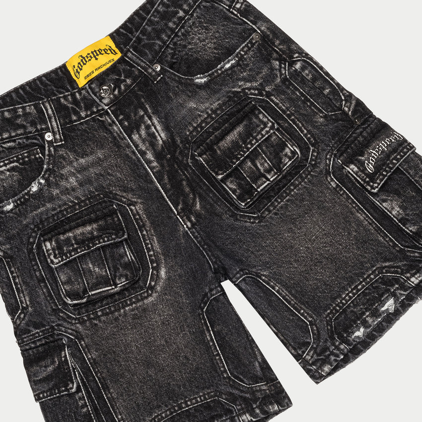 Octagon Cargo Denim Shorts (Black)
