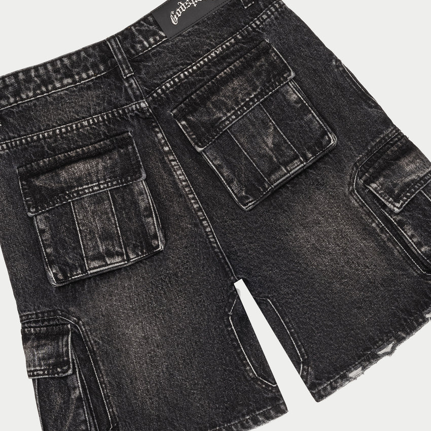 Octagon Cargo Denim Shorts (Black)