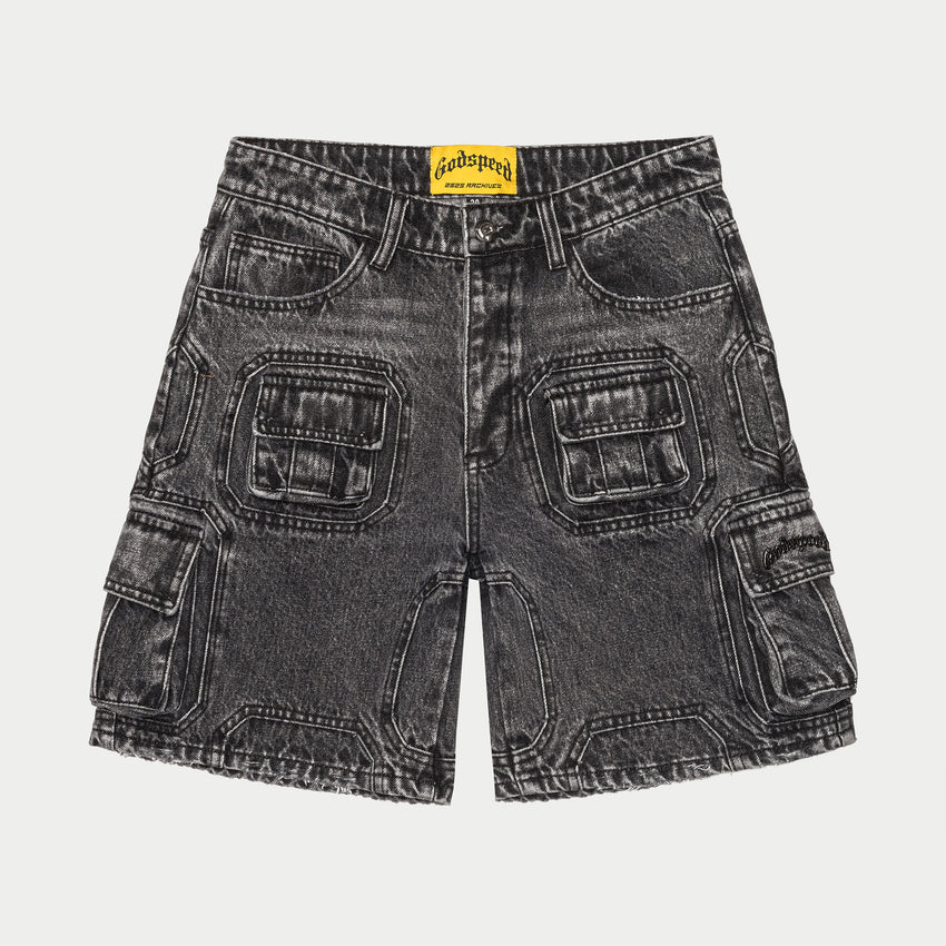 Octagon Cargo Denim Shorts (Grey Wash)