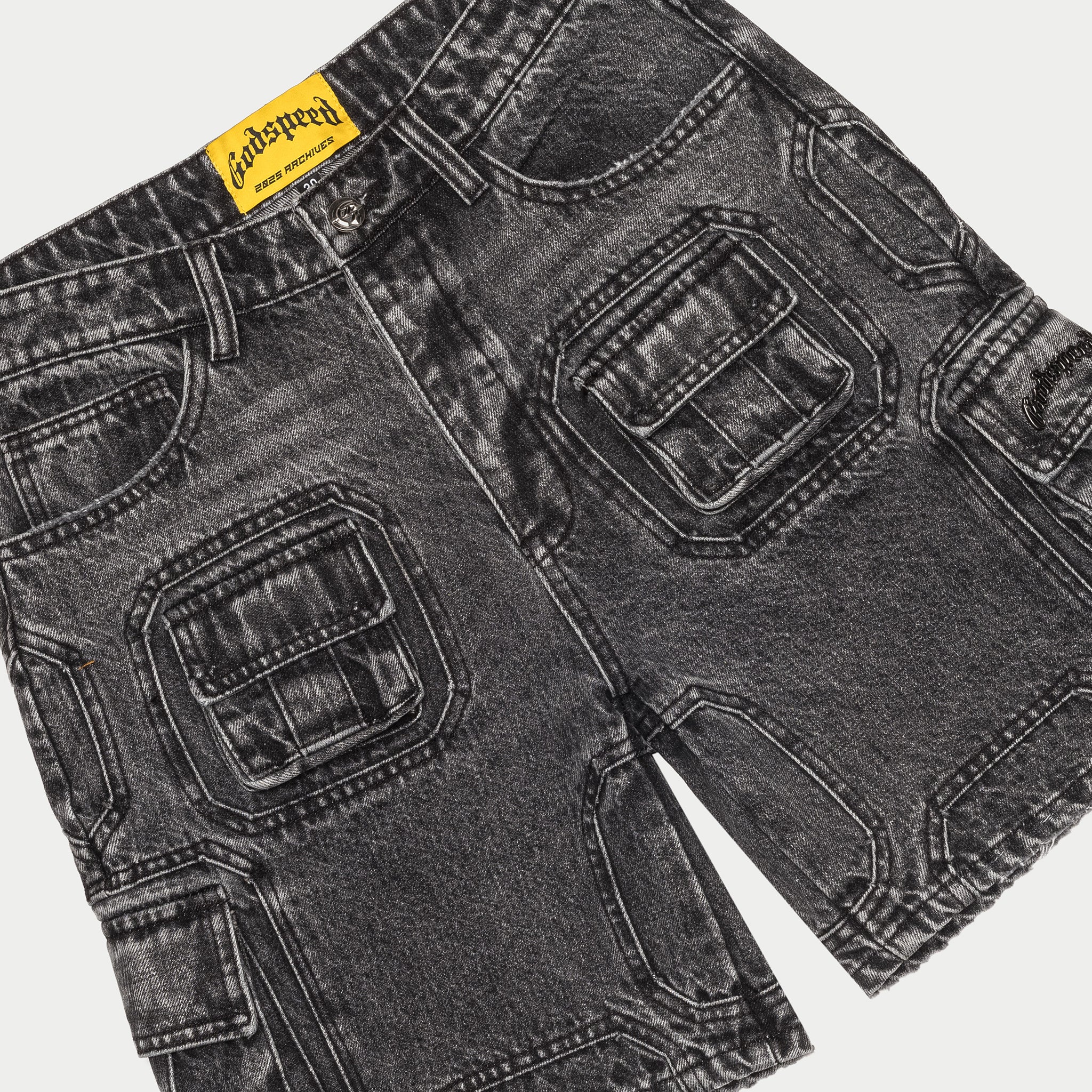GODSPEED NEW YORK - Octagon Cargo Denim Shorts (Grey Wash)