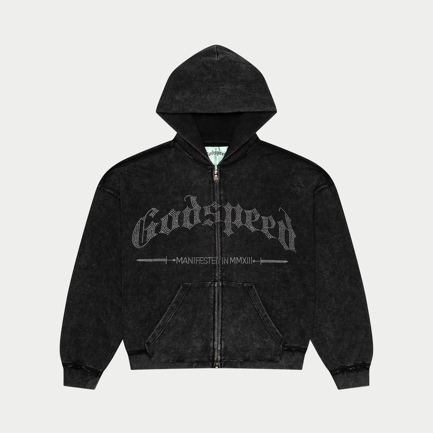 Studded OG Logo Hoodie (Black Wash)