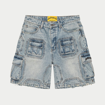 Octagon Cargo Denim Shorts (Blue)