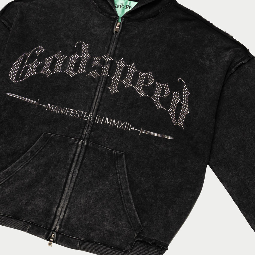 Studded OG Logo Hoodie (Black Wash)