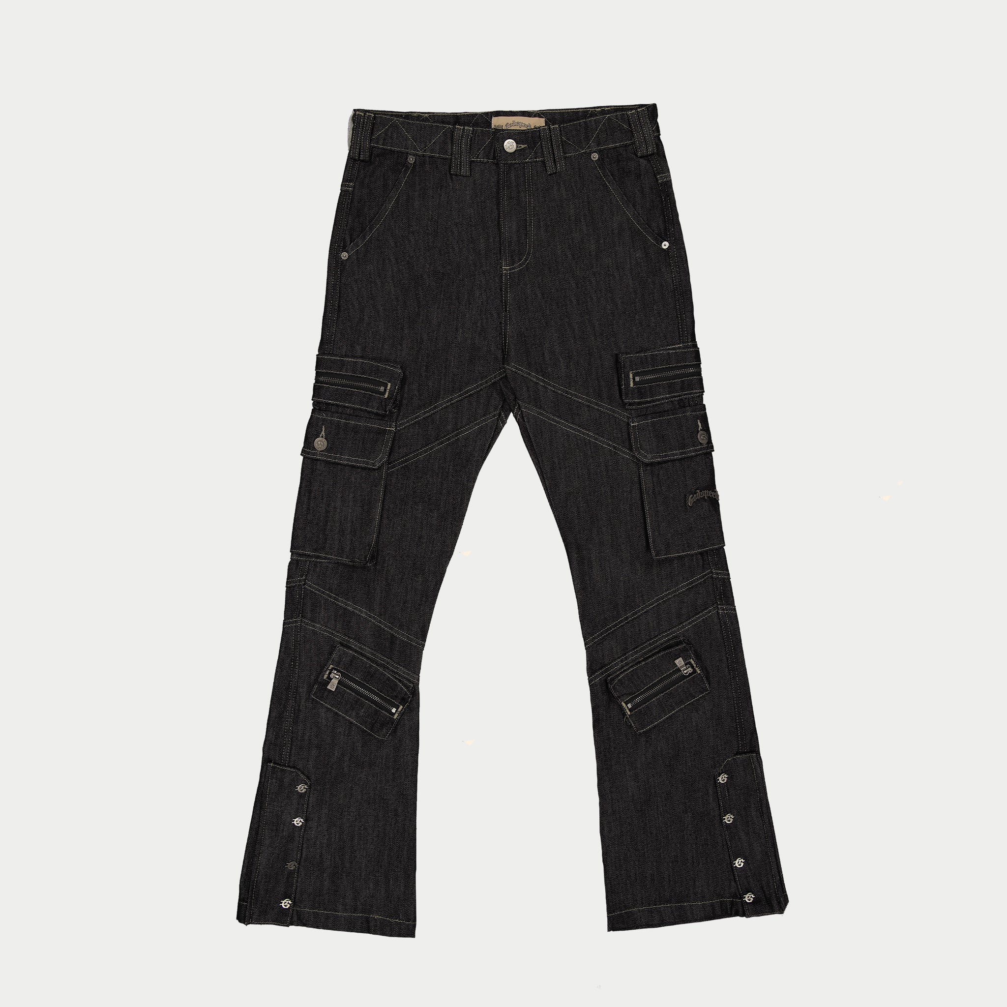 GODSPEED NEW YORK - Rockstar Flare Cargo Denim (Raw Black)