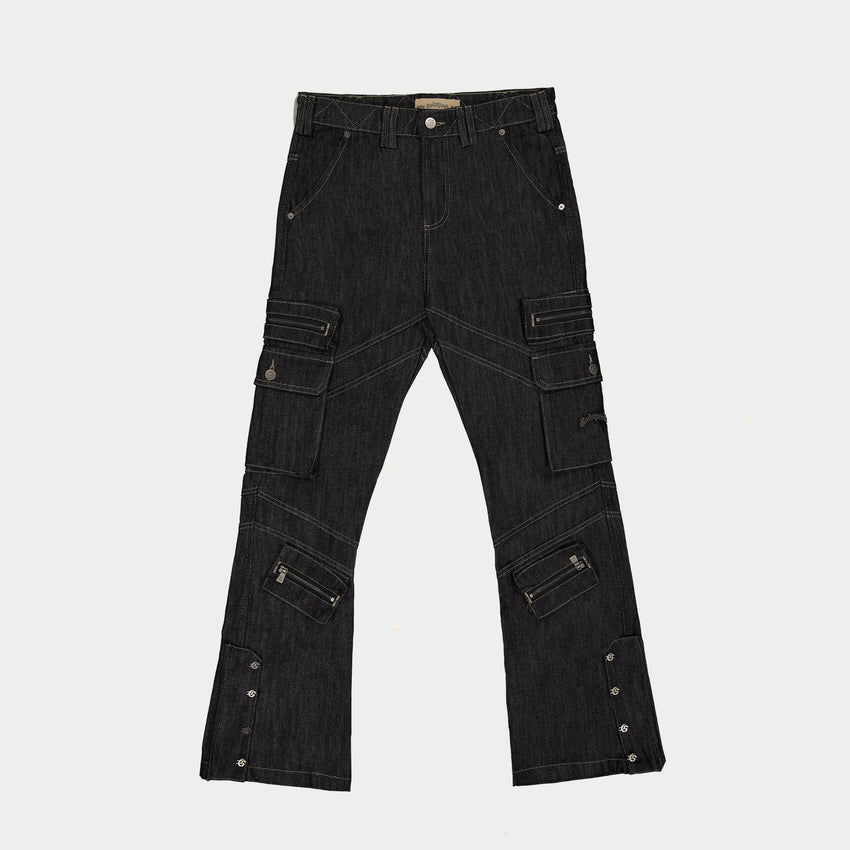 Rockstar Flare Cargo Denim (Raw Black)