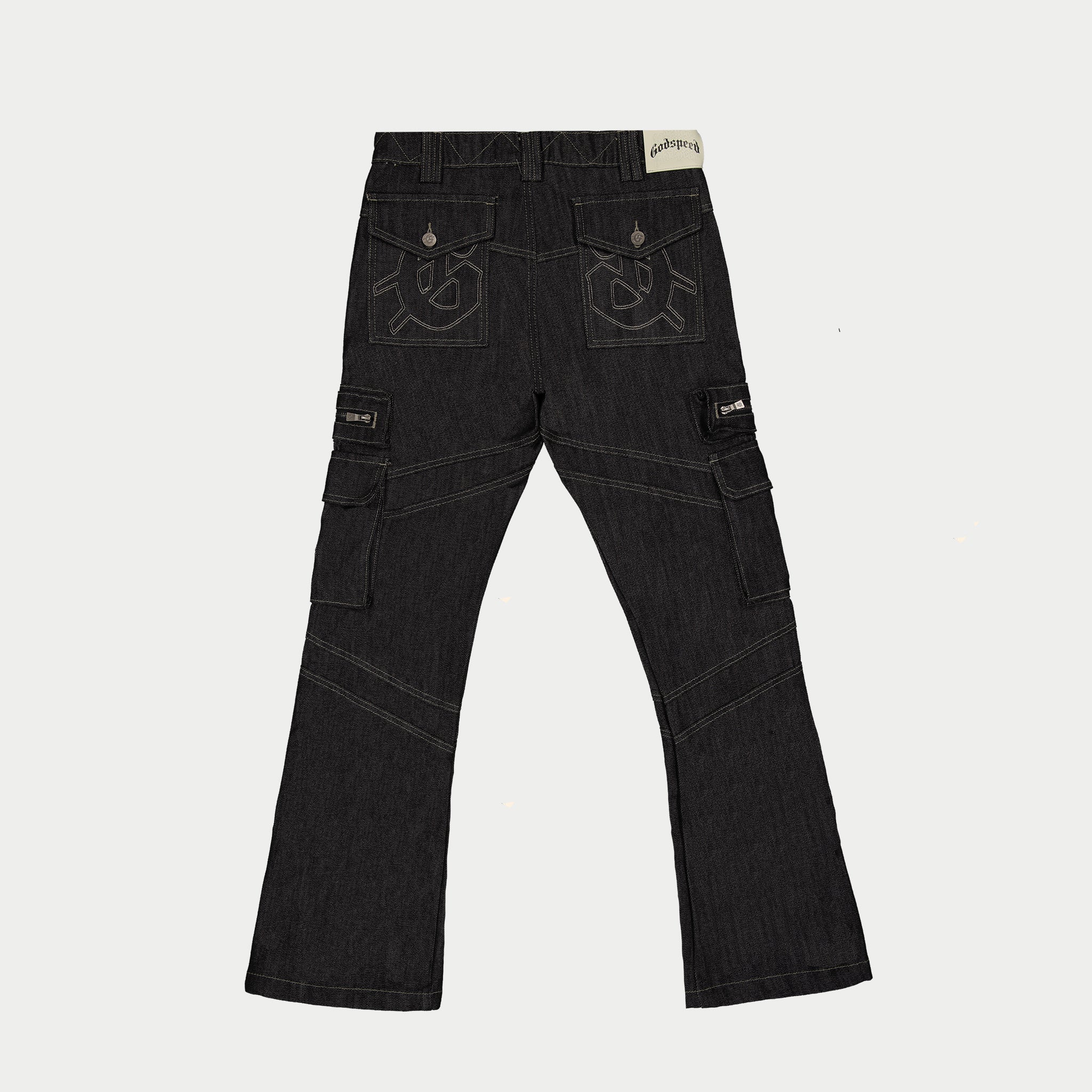 GODSPEED NEW YORK - Rockstar Flare Cargo Denim (Raw Black)