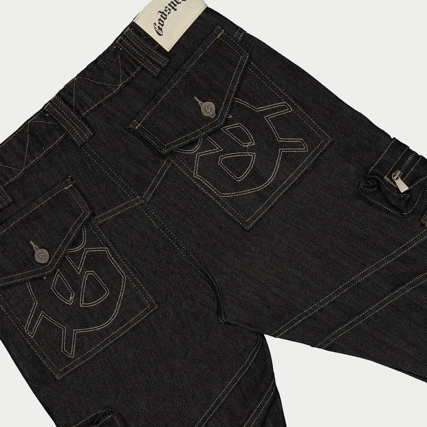 Rockstar Flare Cargo Denim (Raw Black)