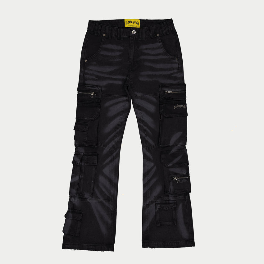 Skidrow Flared Cargo Pants (Black)