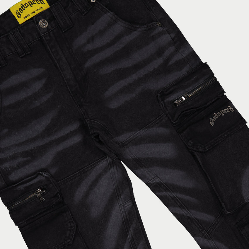 Skidrow Flared Cargo Pants (Black)