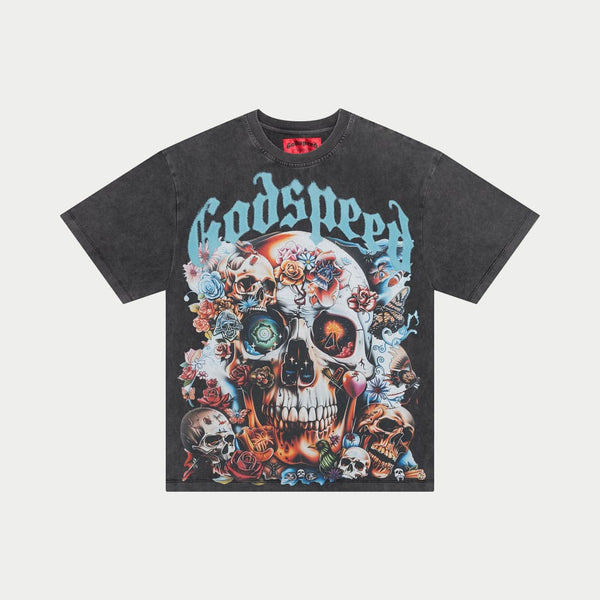 thumbnail interactive-video image 1 of Godspeed The Sky Big Skull Head Print Tee – Men's Cotton T-Shirt (Purple, S-XL) 1 of 5