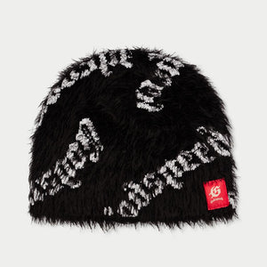 Fuzzy logo Beanie (BLACK WHITE) - BLACK - DENIM