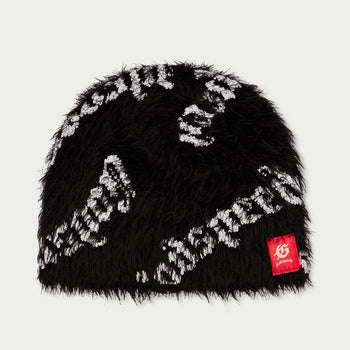 Fuzzy logo Beanie (BLACK WHITE) - BLACK - DENIM