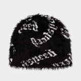 Fuzzy logo Beanie (BLACK WHITE) - BLACK - DENIM