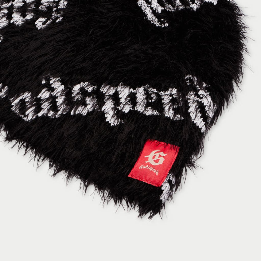 Fuzzy logo Beanie (BLACK WHITE) - BLACK - DENIM