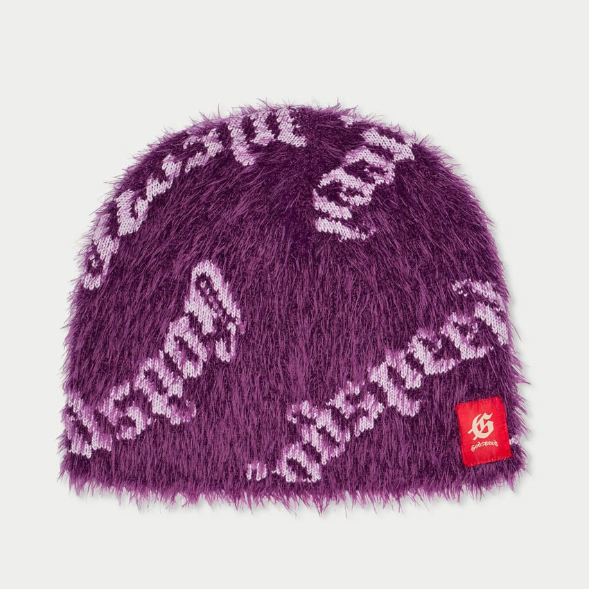 Fuzzy logo Beanie (PURPLE) - PURPLE - DENIM