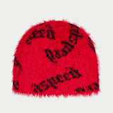 Fuzzy logo Beanie (RED BLACK) - RED BLACK - DENIM