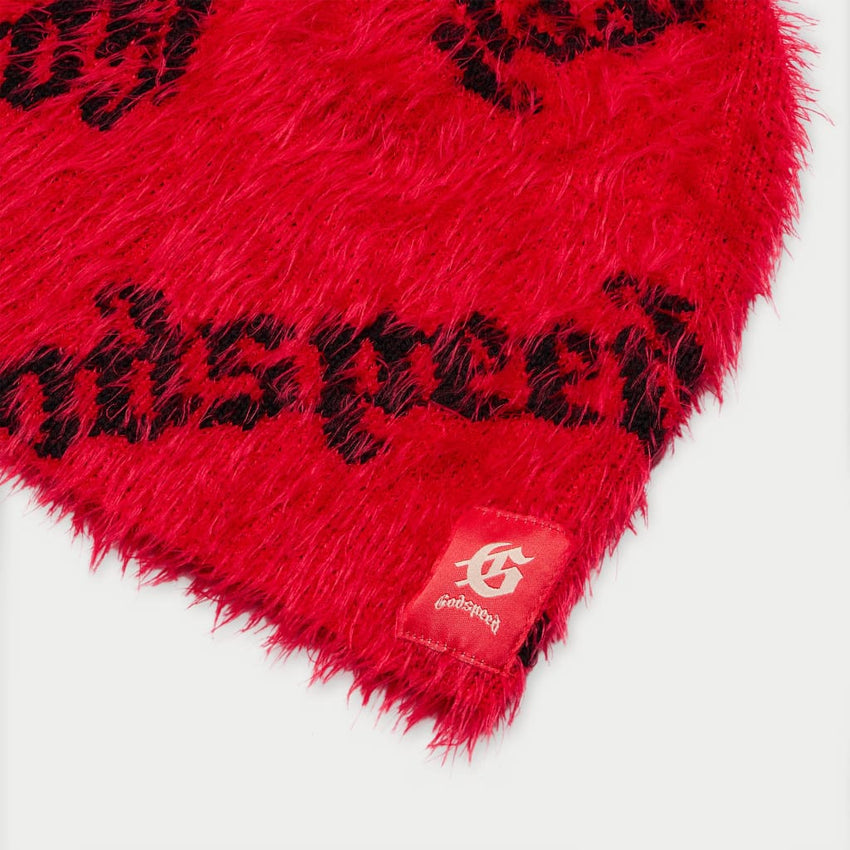 Fuzzy logo Beanie (RED BLACK) - RED BLACK - DENIM
