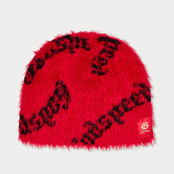 Fuzzy logo Beanie (RED BLACK) - RED BLACK - DENIM