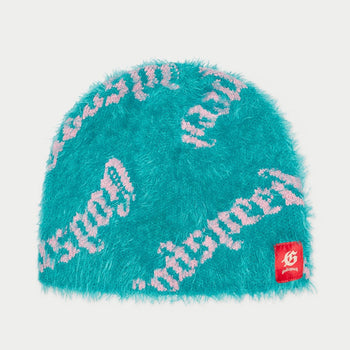 Fuzzy logo Beanie (Teal Pink) - RED BLACK - DENIM