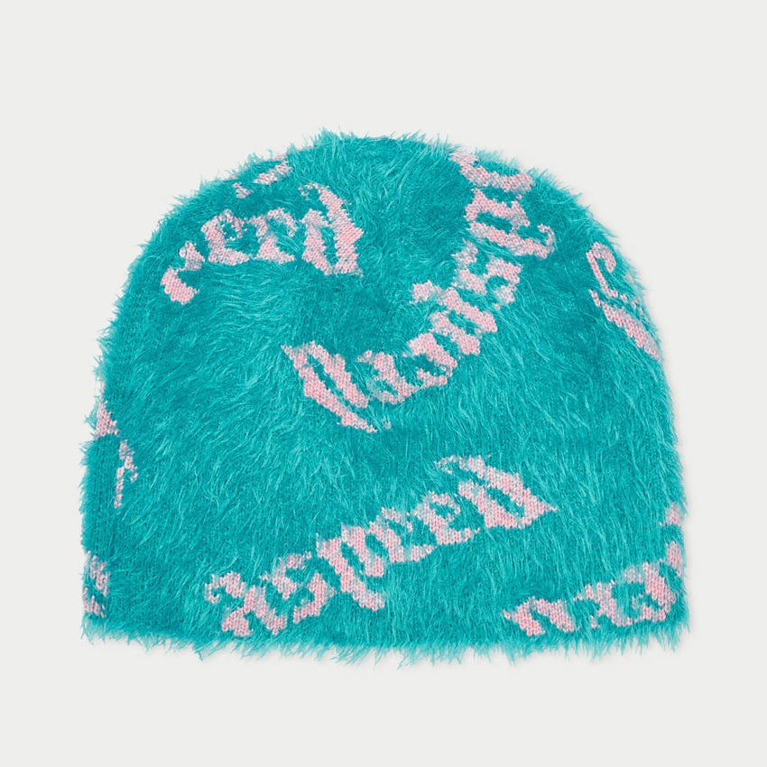 Fuzzy logo Beanie (Teal Pink) - RED BLACK - DENIM