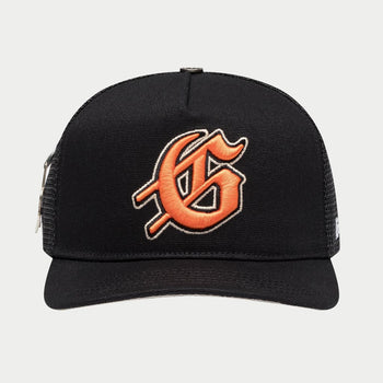 GS LOGO TRUCKER HAT (BLACK/TANGERINE)