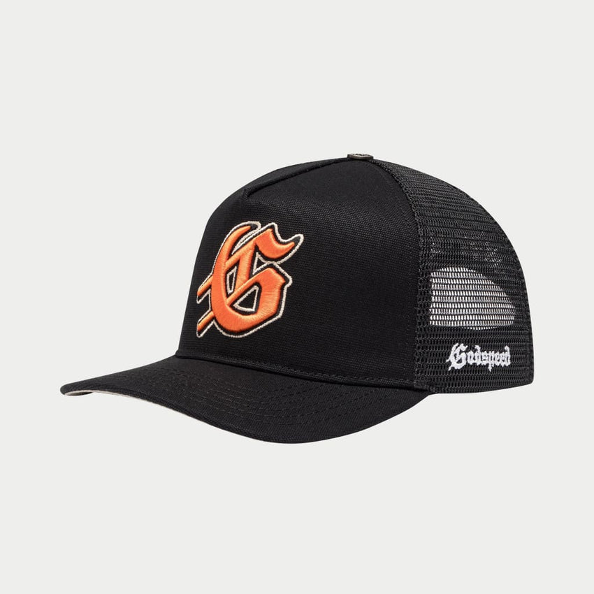 GS LOGO TRUCKER HAT (BLACK/TANGERINE)