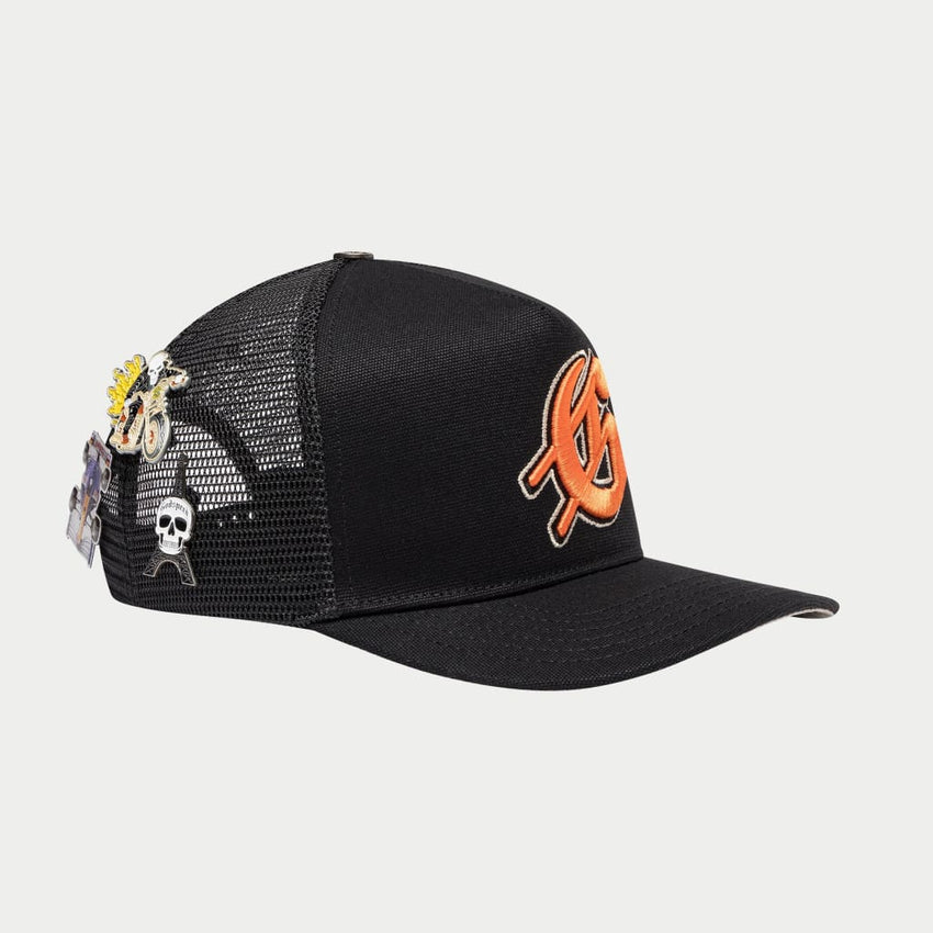 GS LOGO TRUCKER HAT (BLACK/TANGERINE)