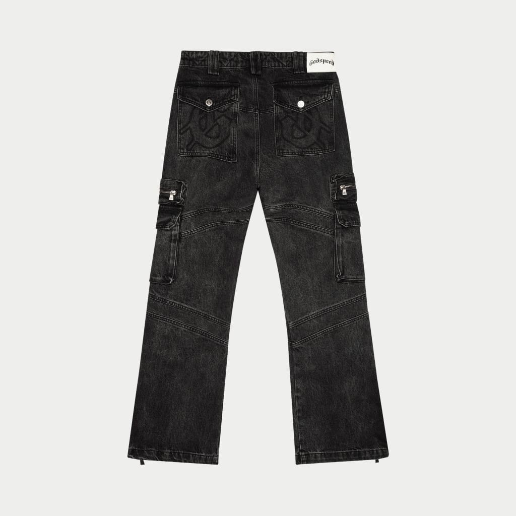 GODSPEED NEW YORK - Rockstar Flare Cargo Denim (Black Wash)