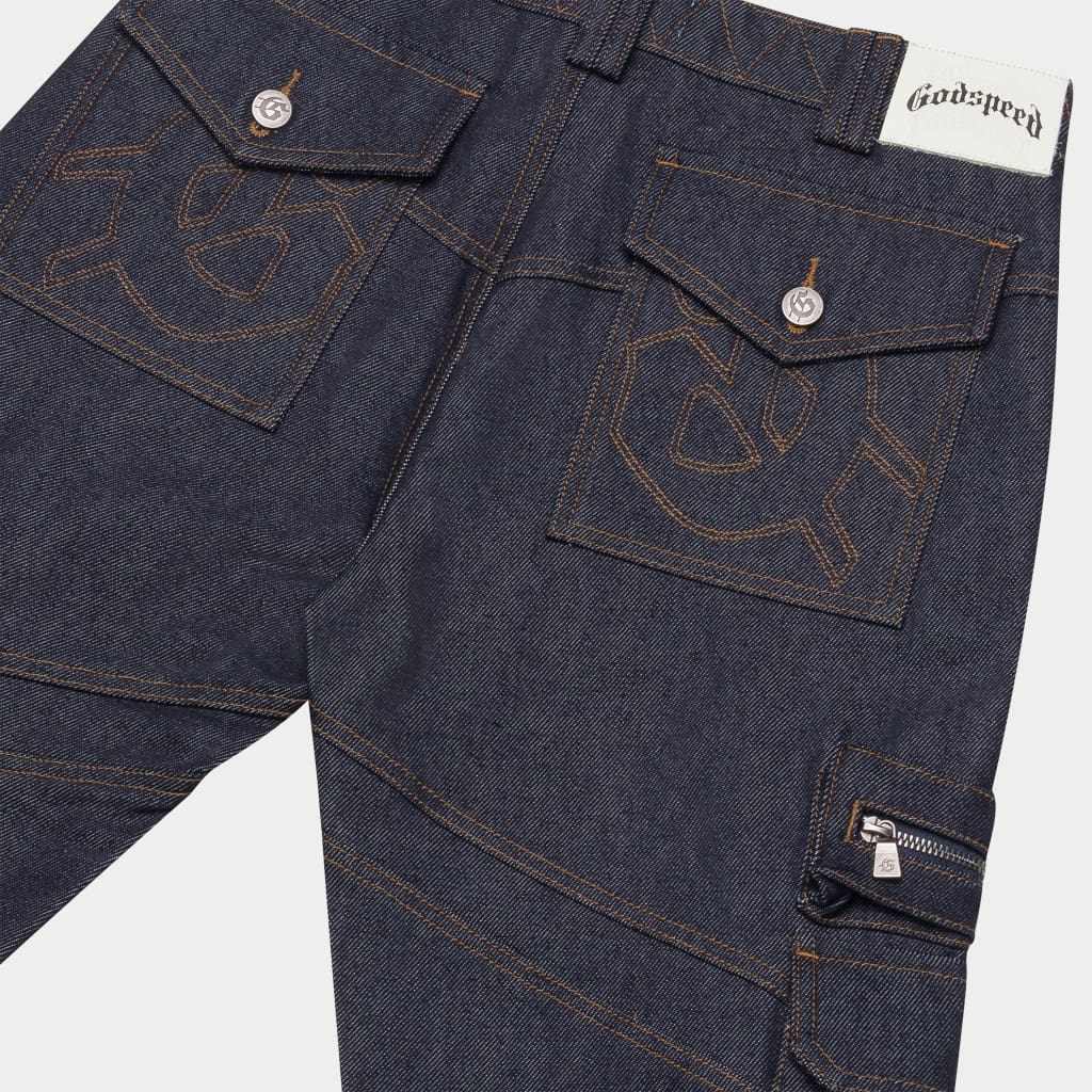 Rockstar Flare Cargo Denim (Raw Blue) - CARGO PANTS