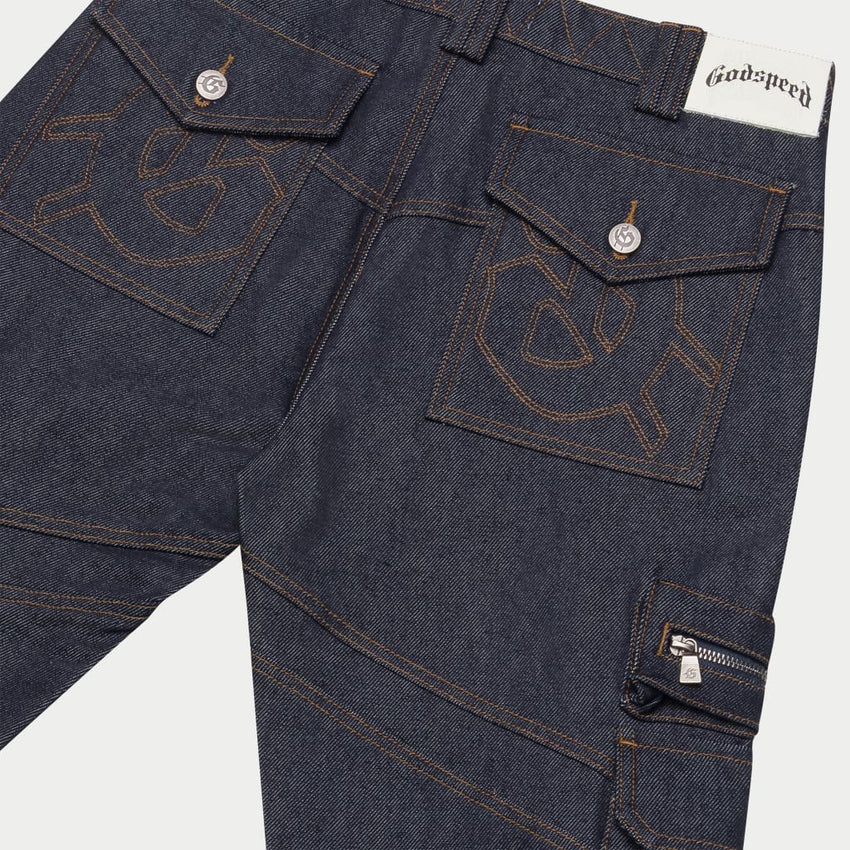 Rockstar Flare Cargo Denim (Raw Blue) - CARGO PANTS