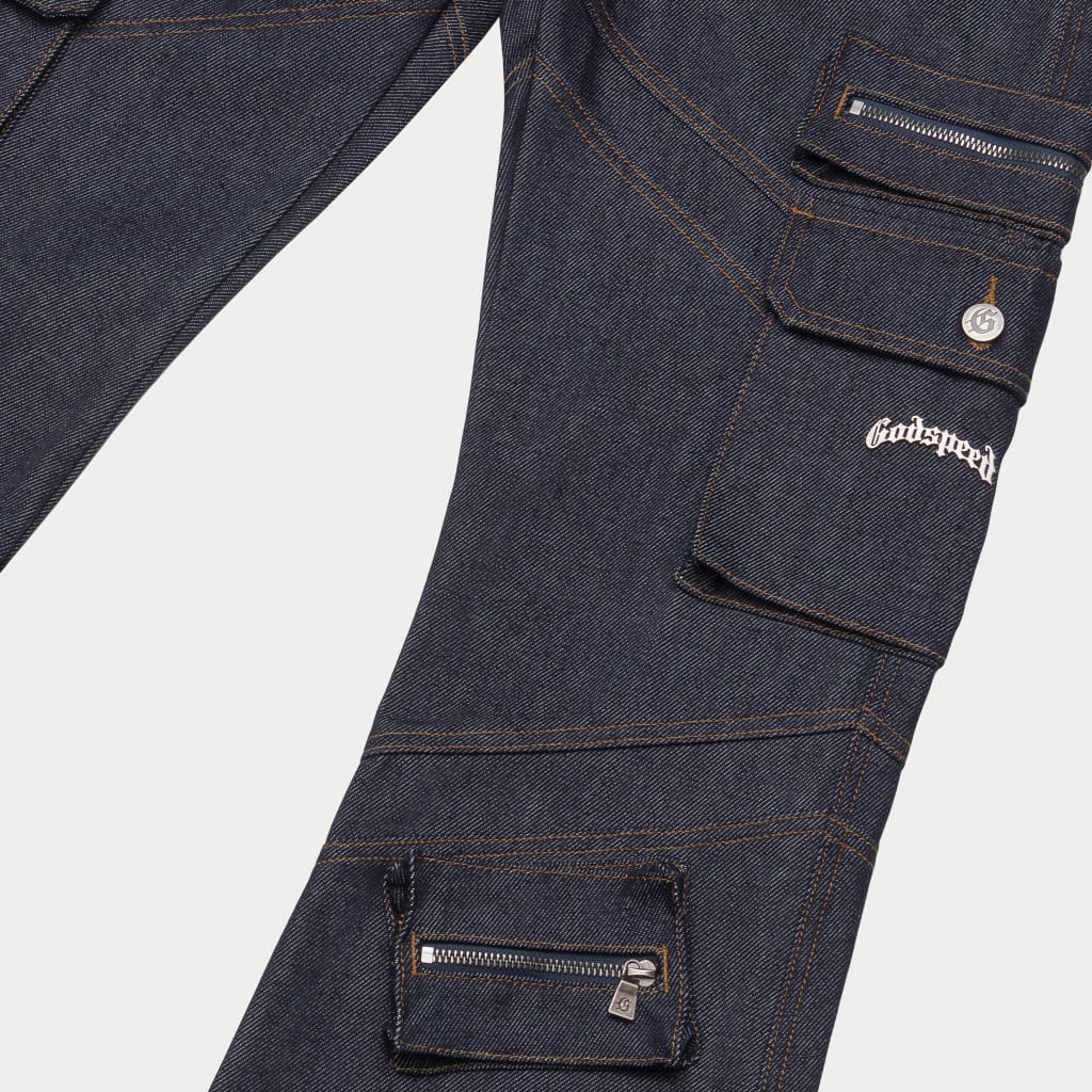 Rockstar Flare Cargo Denim (Raw Blue) - CARGO PANTS