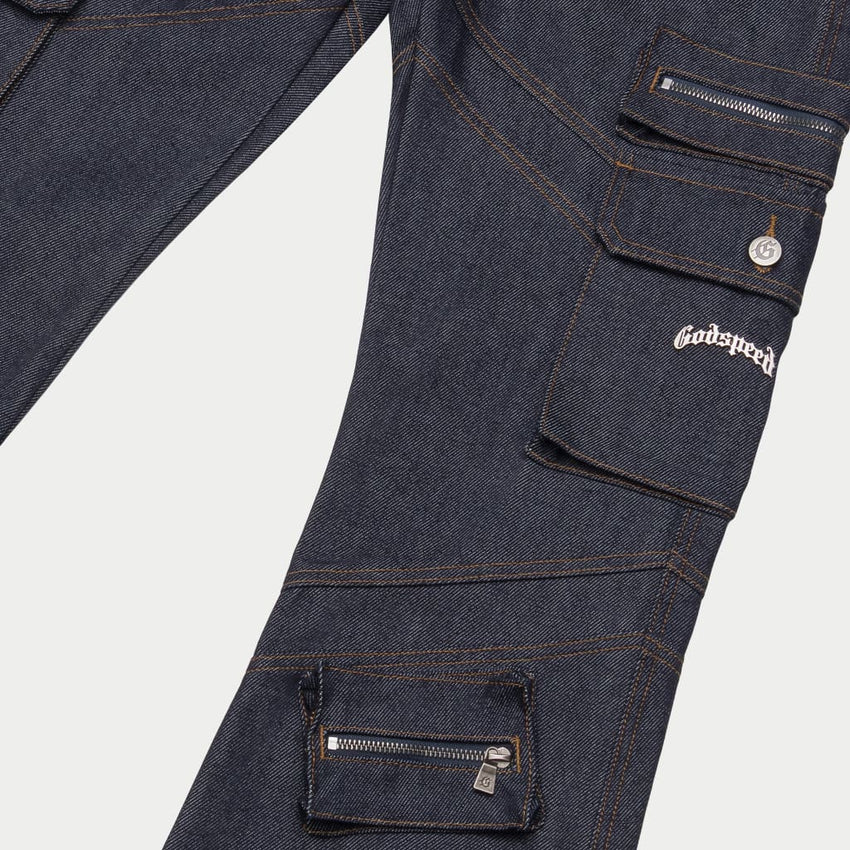 Rockstar Flare Cargo Denim (Raw Blue) - CARGO PANTS