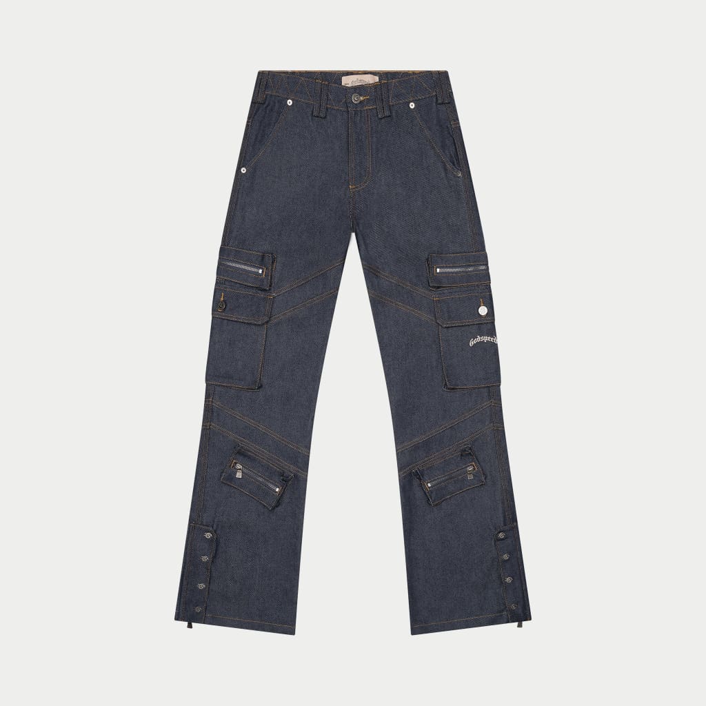 GODSPEED NEW YORK - Rockstar Flare Cargo Denim (Raw Blue)