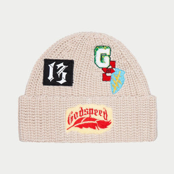 Rugby Patch Work Beanie - CREME - DENIM