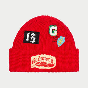 Rugby Patch Work Beanie - RED - DENIM