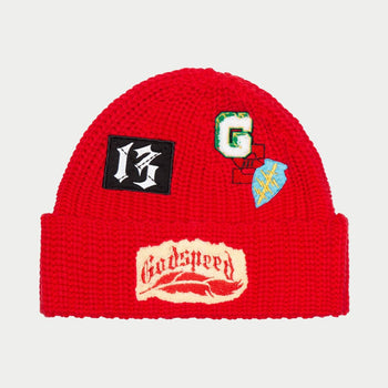 Rugby Patch Work Beanie - RED - DENIM