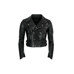 Women Moto Jacket ( Black ) LEATHER JACKET