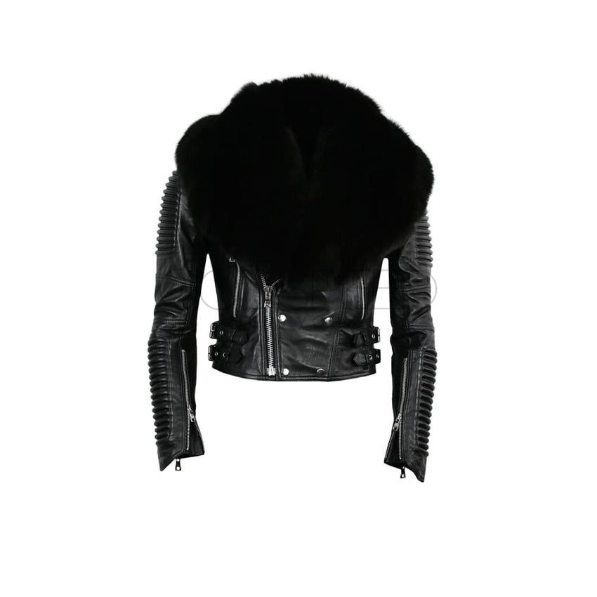 Women Moto Jacket ( Black ) LEATHER JACKET