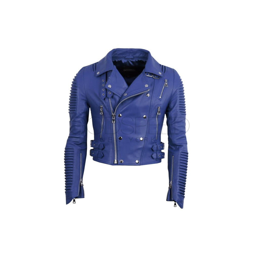 Women Moto Jacket ( Royal Blue) - LEATHER JACKET