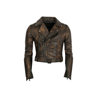 Women Moto Jacket ( Vintage Brown ) LEATHER JACKET