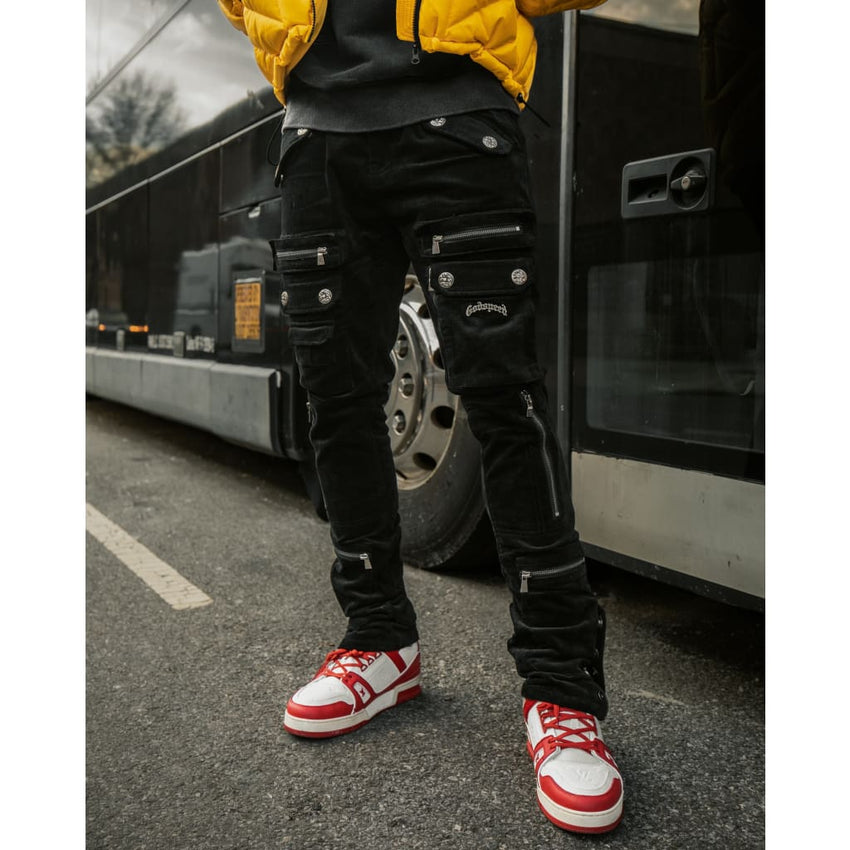 Flare Corduroy Cargo Pants (Red) - CARGO PANTS
