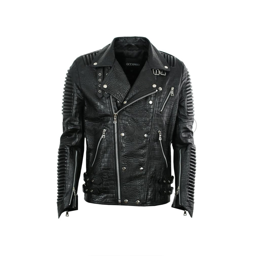 GODSPEED NEW YORK Leather Moto Jacket Black Reptile