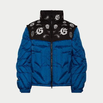Paisley Print Puffer Down Jacket (Blu) - PUFFER JACKET